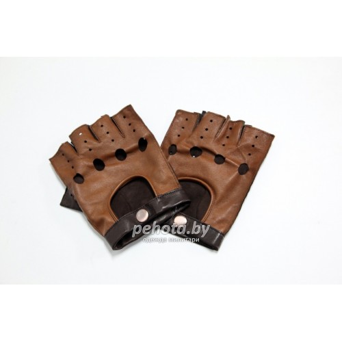 Перчатки беспалые кожаные Motor brown | Gloves фото 1