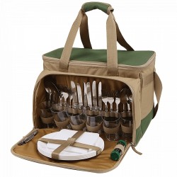 Сумка-холодильник с набором посуды 4100-6 Зеленая | Арктика