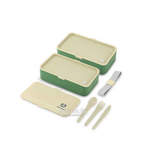 Ланч-бокс с 2 контейнерами на 1.2л 032-1200 Зеленый/Бежевый | Арктика фото 2