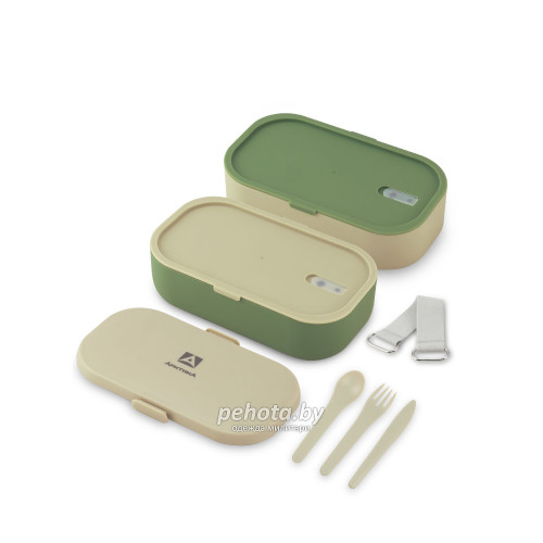 Ланч-бокс с 2 контейнерами на 1.35л 031-1350 Зеленый/Бежевый | Арктика фото 2