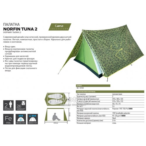 Палатка 2-х местная TUNA 2 NC Camo | Norfin фото 3