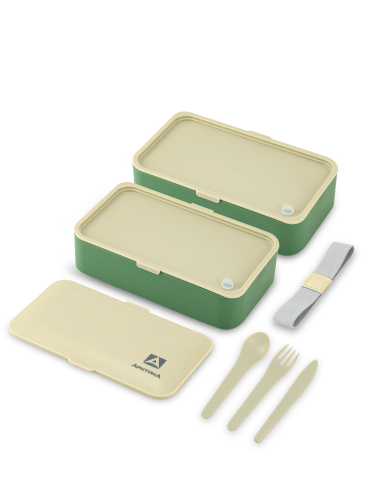 Ланч-бокс с 2 контейнерами на 1.2л 032-1200 Зеленый/Бежевый | Арктика