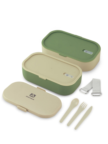 Ланч-бокс с 2 контейнерами на 1.35л 031-1350 Зеленый/Бежевый | Арктика