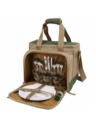 Сумка Холодильник с набором посуды 4100-3 Зелёная | Арктика