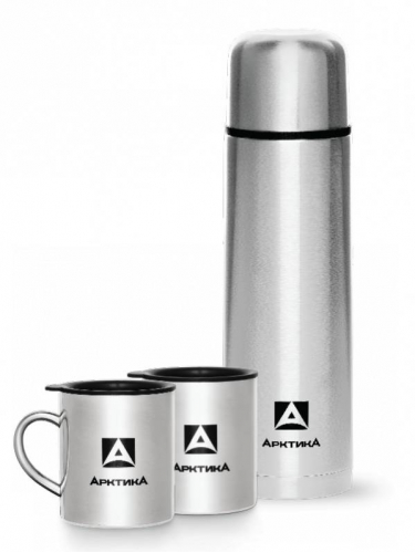 Термос и 2 кружки 1000 мл 101-1000S Silver | Арктика