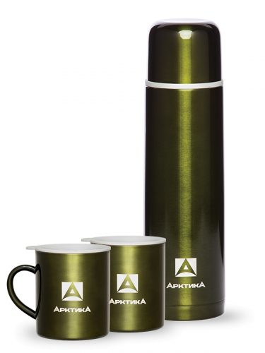 Термос и 2 кружки 1000 мл 102-1000S Болотный| Арктика