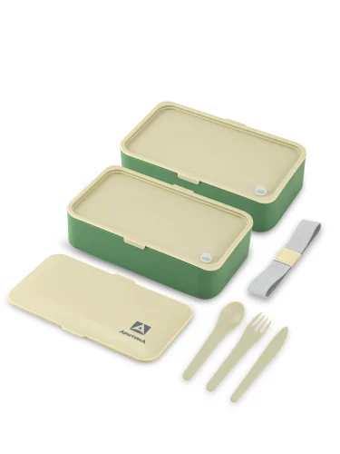 Ланч-бокс с 2 контейнерами на 1.2л 032-1200 Зеленый/Бежевый | Арктика