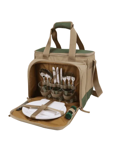 Сумка Холодильник с набором посуды 4100-3 Зелёная | Арктика