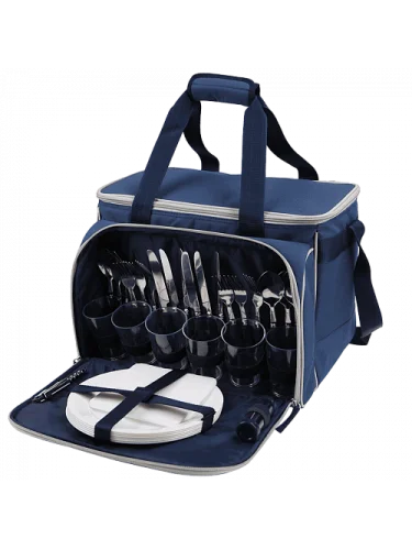 Сумка-холодильник с набором посуды 4100-6 Синяя | Арктика