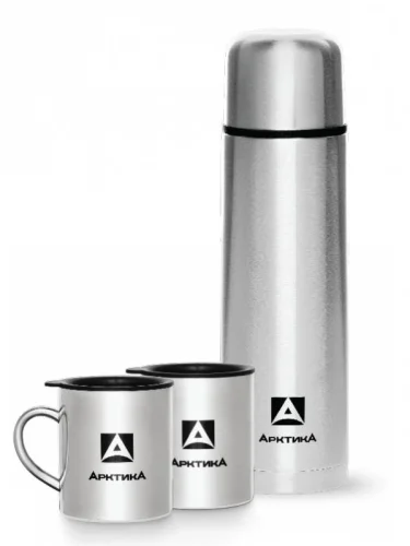 Термос и 2 кружки 1000 мл 101-1000S Silver | Арктика
