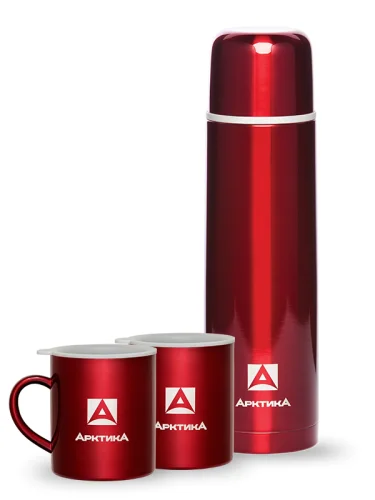 Термос и 2 кружки 1000 мл 102-1000S Красный | Арктика